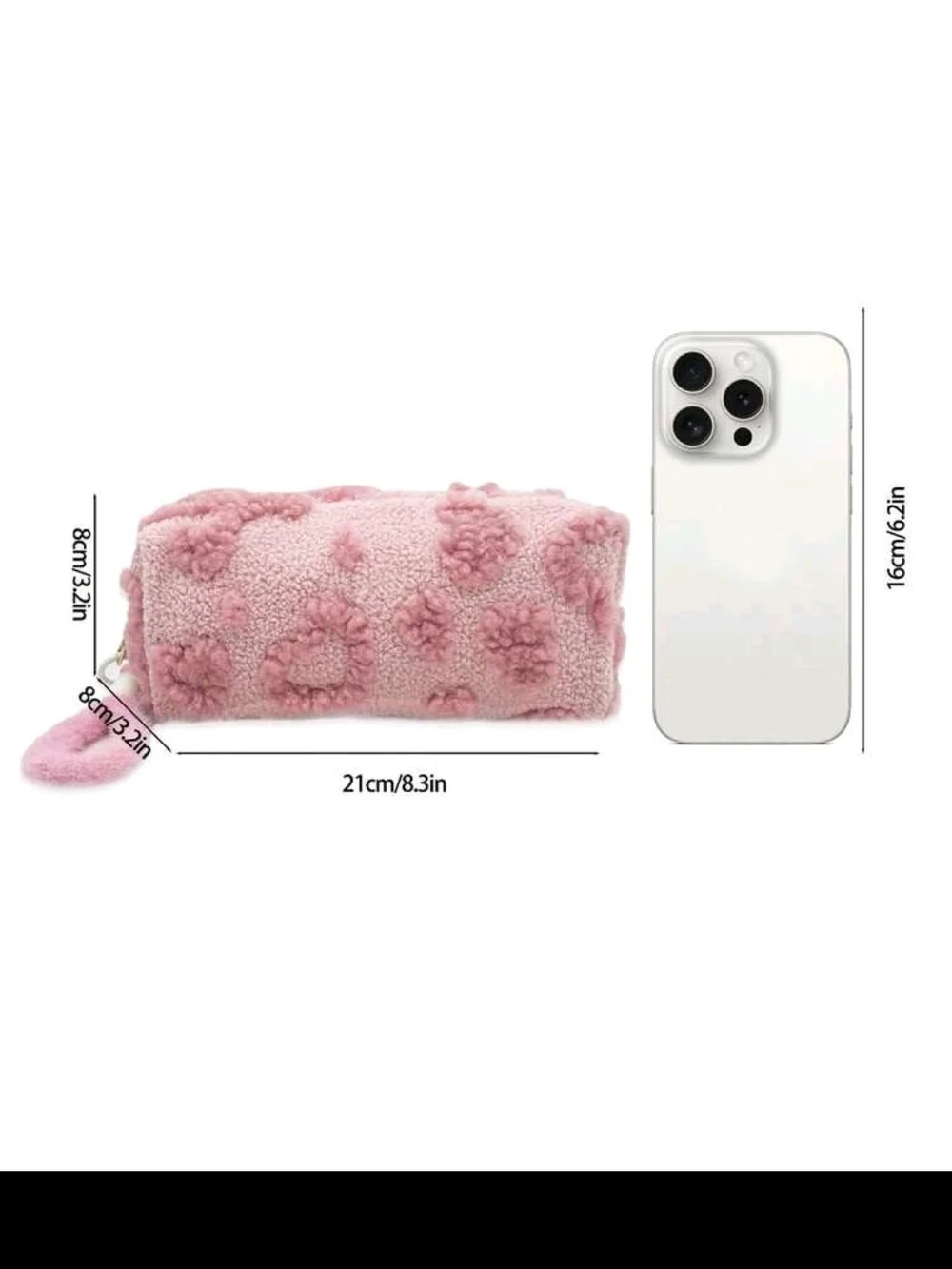 Pink 🩷 Plush Heart-Pattern Cosmetic Bag Or Pencilcase